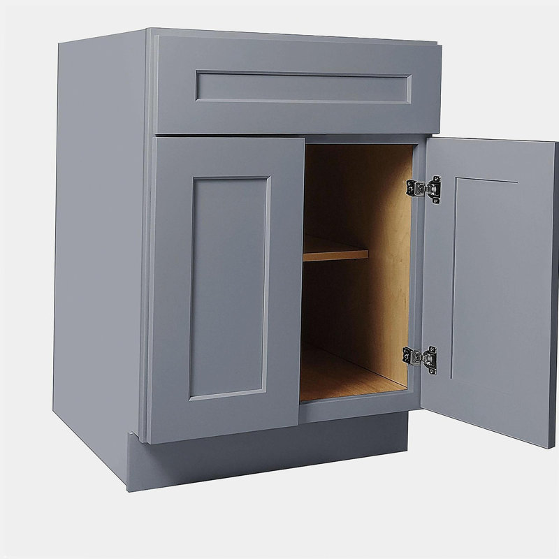 Armoire de base 24 po à double porte en bois massif Shaker, tablettes réglables, RTA - rangement polyvalent pour îlot de cuisine, meuble-lavabo, salle de lavage (H 34,5 po x P 24 po)