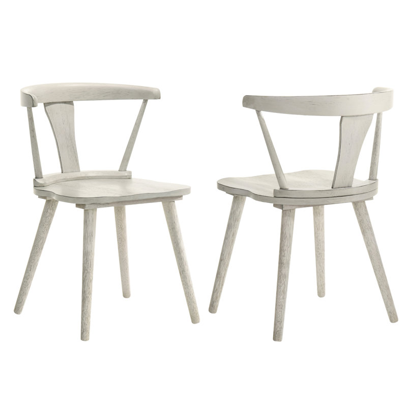 Chaise de salle à manger rustique en bois massif 2 pièces avec attrait rétro, revêtement blanc, idéale pour les espaces