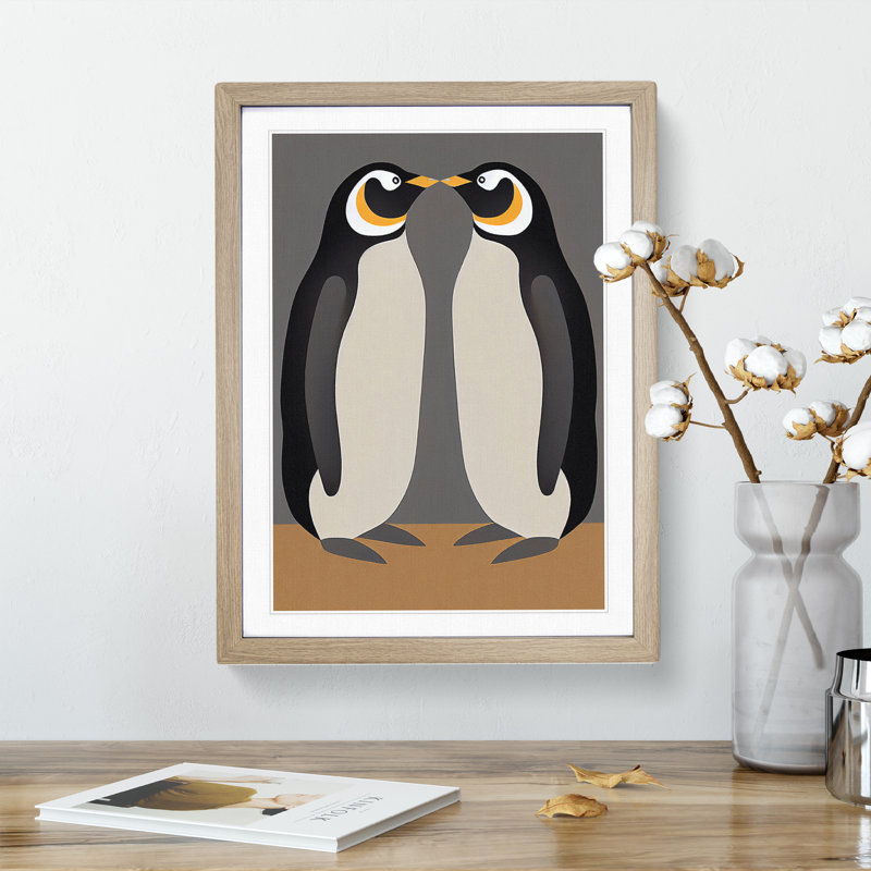 Two Penguins - Framed Print, Oak, 46cm H x 34cm W x 2cm D
