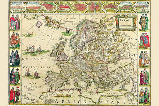Impression d’art graphique, "europe" par willem blaeu, H 24 po x l 36 po x P 1,5 po