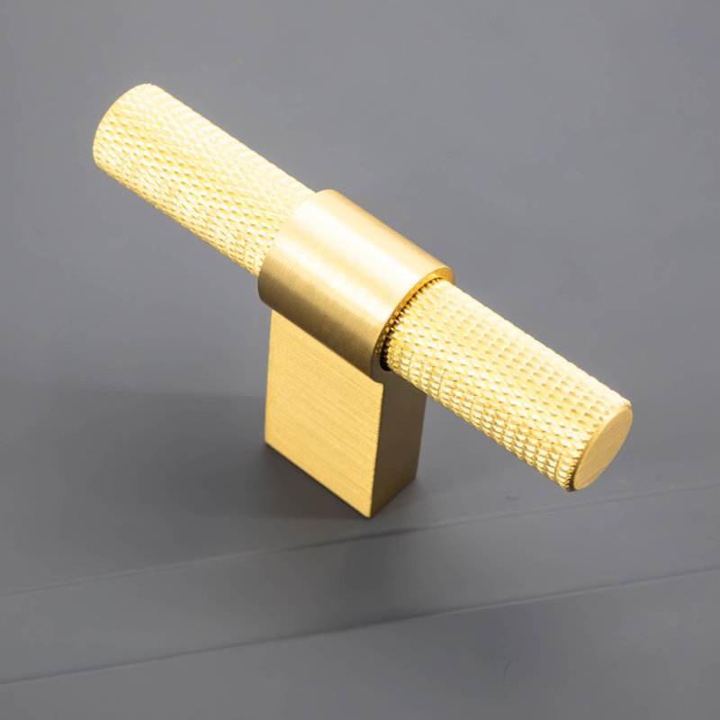 Modern Solid Brass Knurled T-Bar With Rectangular Base