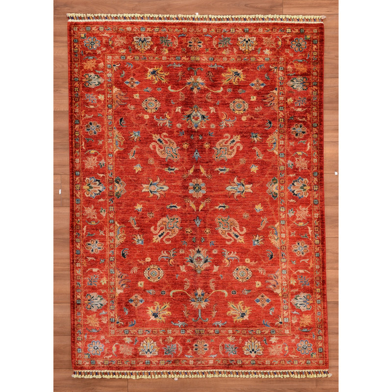 Tapis en laine et coton rouge noué à la main Original