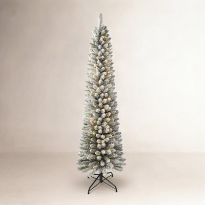 Pre-Lit Flocked Slim Christmas Tree