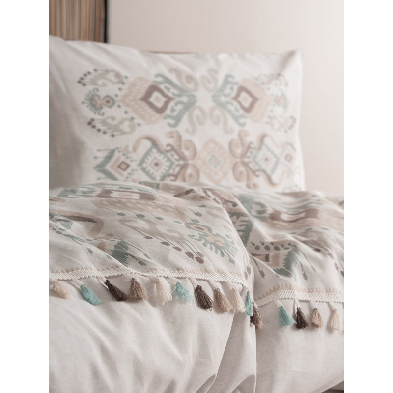 100% Cotton Ranforce Single Quilt Cover Set, White & Brown | Includes 63 x 87 Duvet Cover, 63 x 94 Flat Sheet, 20 x 28 Pillowcase | Reactive Print, Machine Washable, Button & Envelope Closure | Soft, Durable, Stylish Design