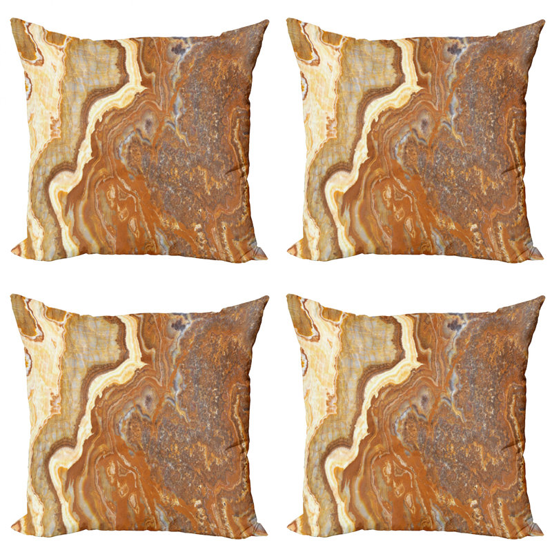 Ambesonne Marble Print Throw Pillow Cushion Case Pack Of 4, Unique Earthen Toned Mother Earth Natural Travertine Structures, Modern Accent Double-Sided Digital Printing, 20", Cinnamon Earth Yellow