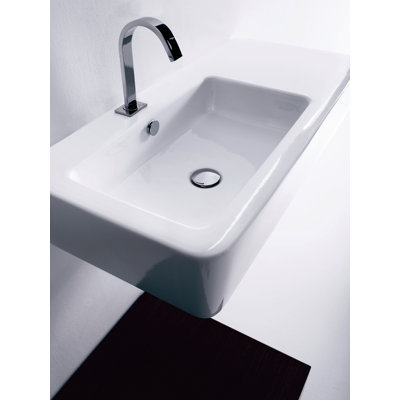 WS Bath Collections Ego 16.9'' White Ceramic Rectangular Bathroom Sink with Overflow