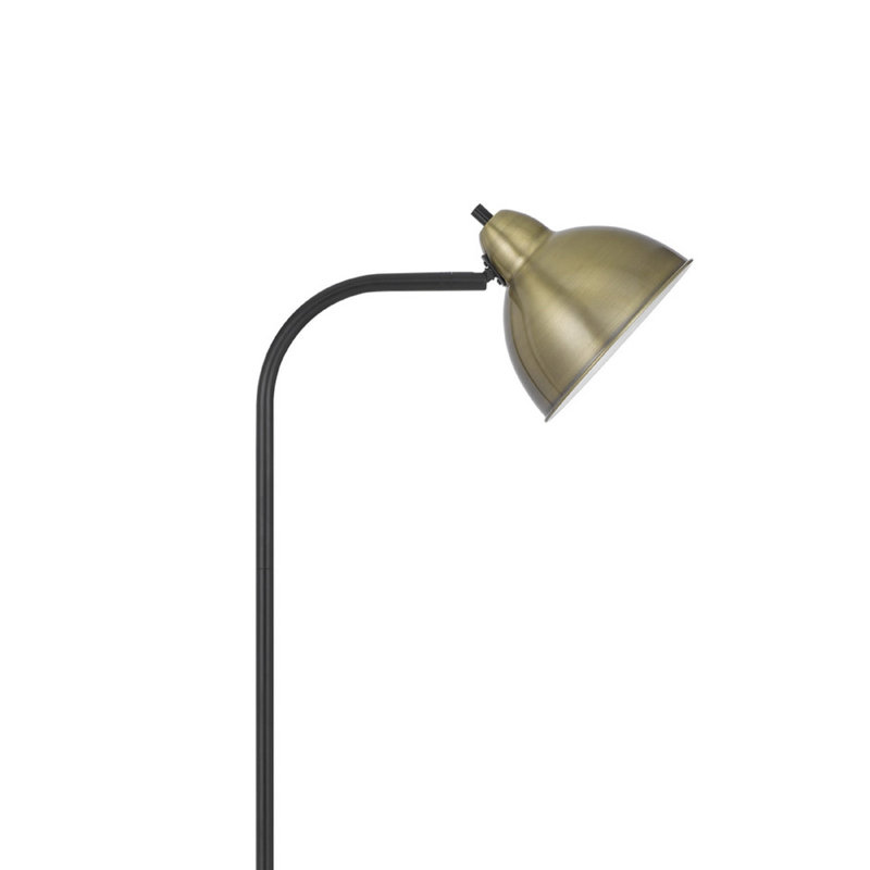 Lampe sur pied, dôme de style rétro, noir industriel et laiton antique