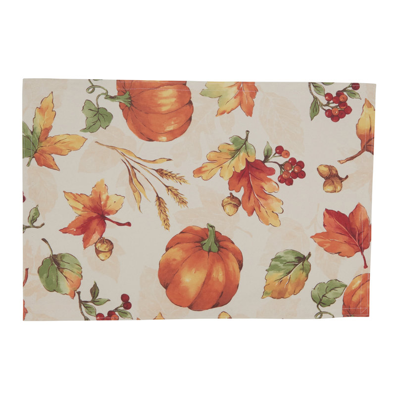 Autumn Pumpkin and Foliage Polyester Rectangle Placemats, Set of 4