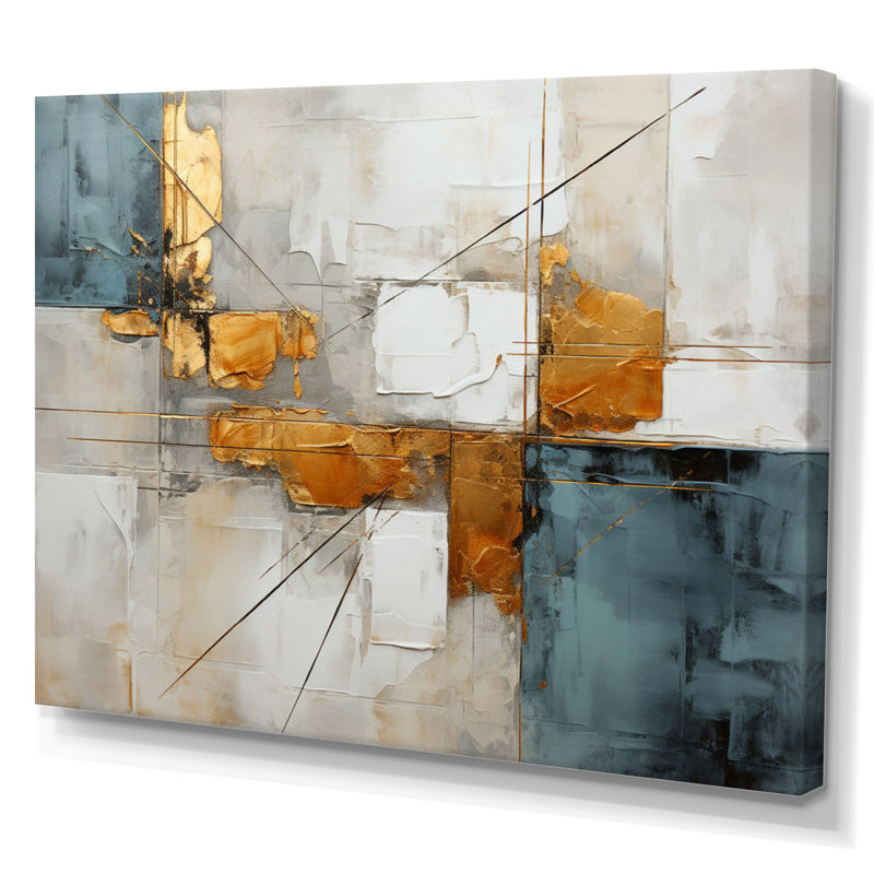 Or gris, géométrie brillante IV - Collages abstraits, art mural, H 24 po x l 32 po x P 1 po, Toile tendue