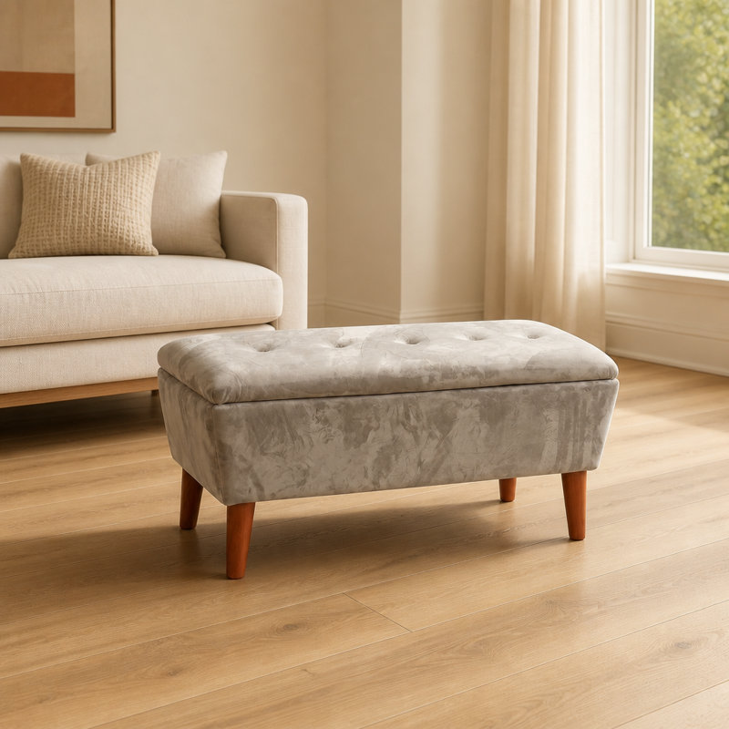 Banc moderne avec repose-pieds rectangulaire avec pieds en bois massif, repose-pieds à profil bas multifonctionnel et banc d'entrée pour le salon et la chambre à coucher
