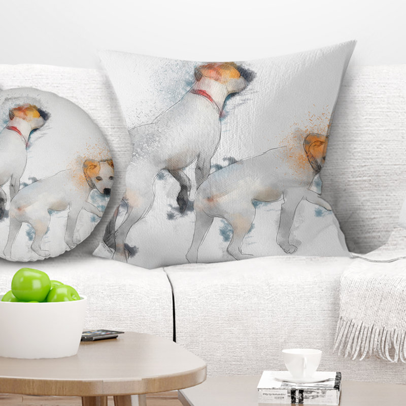 Chiens blancs élégants qui marchent - Coussin imprimé animal, 16 po x 1 po, Coussin décoratif