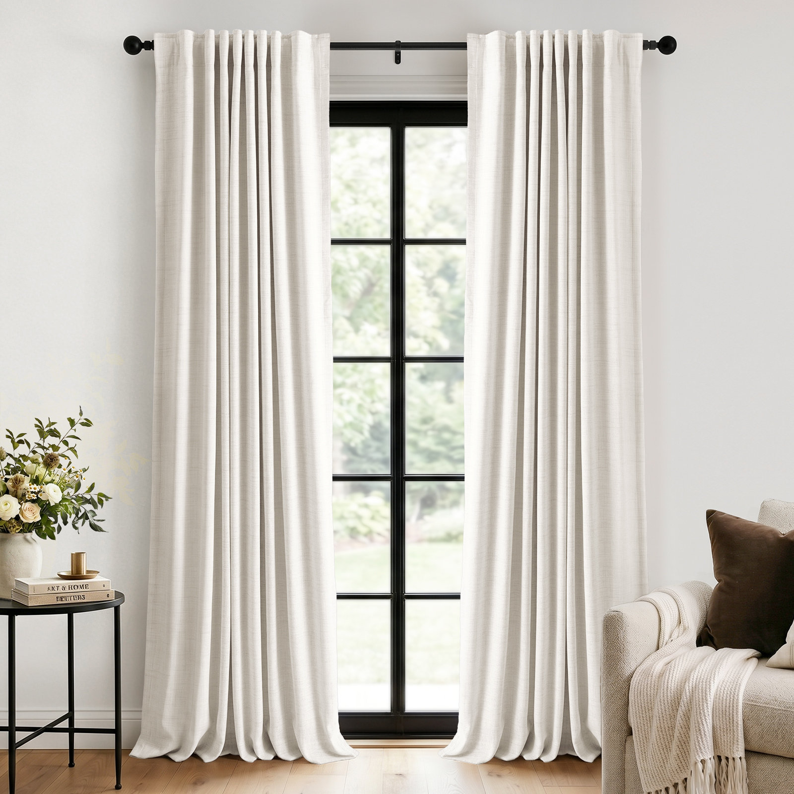 Graciella Faux Linen Blackout Curtain Set, Beige, 50" W x 96" L