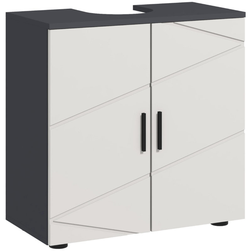 Single Bathroom Vanity Base Only In Grey With "U" Cut-Out And Adjustable Shelf