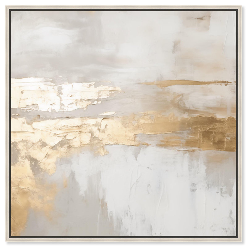«Melted Gold Scape II» par Art Remedy, H 17 po x l 17 po, Blanc, Cadre flottant