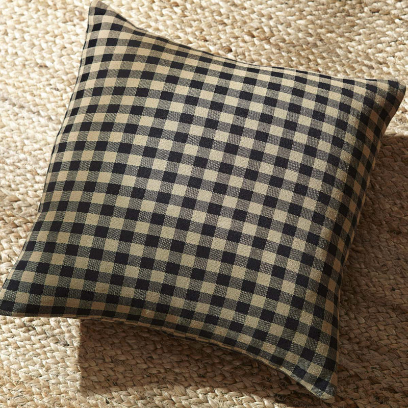 Black and Khaki Check Cotton 16x16 Throw Pillow