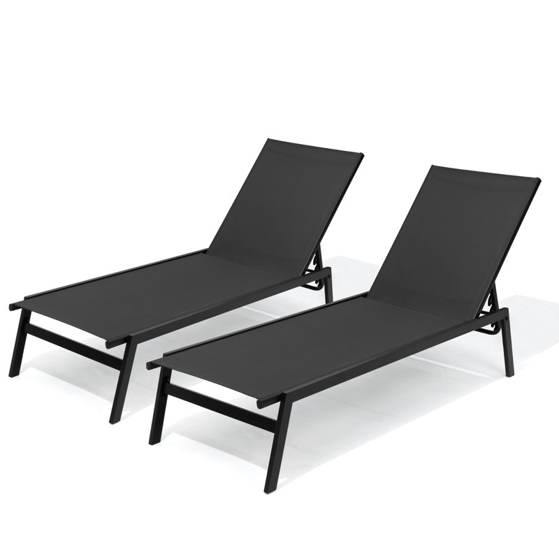 Chaise longue et chaises longues inclinables en métal Blevens, Noir / Noir