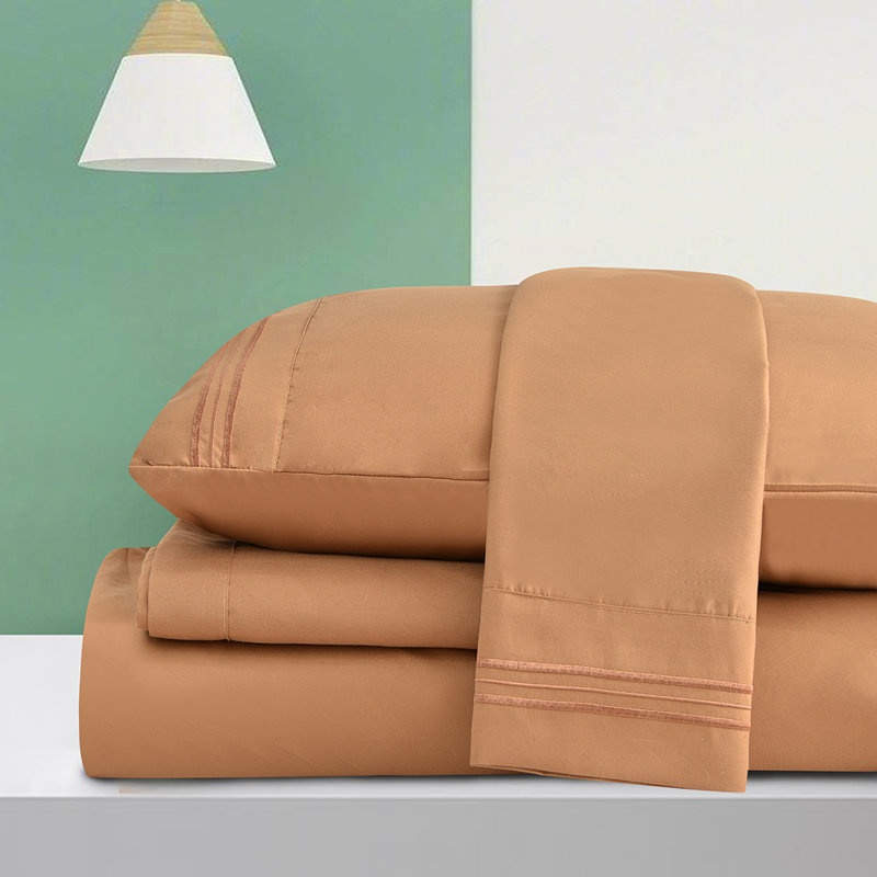 Ensemble de draps en rayonne de bambou , Brun, Ensemble de draps double / double avec 2 taies d'o
