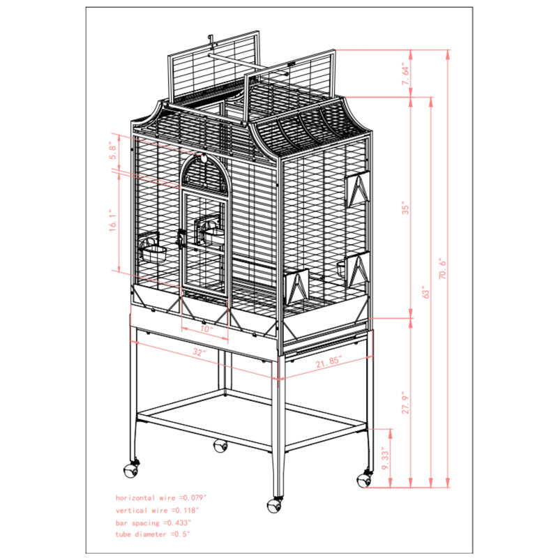 Large Platinum Elegant Flight Cage by HQ, Platinum, 63'' H x 33'' W x 22'' D
