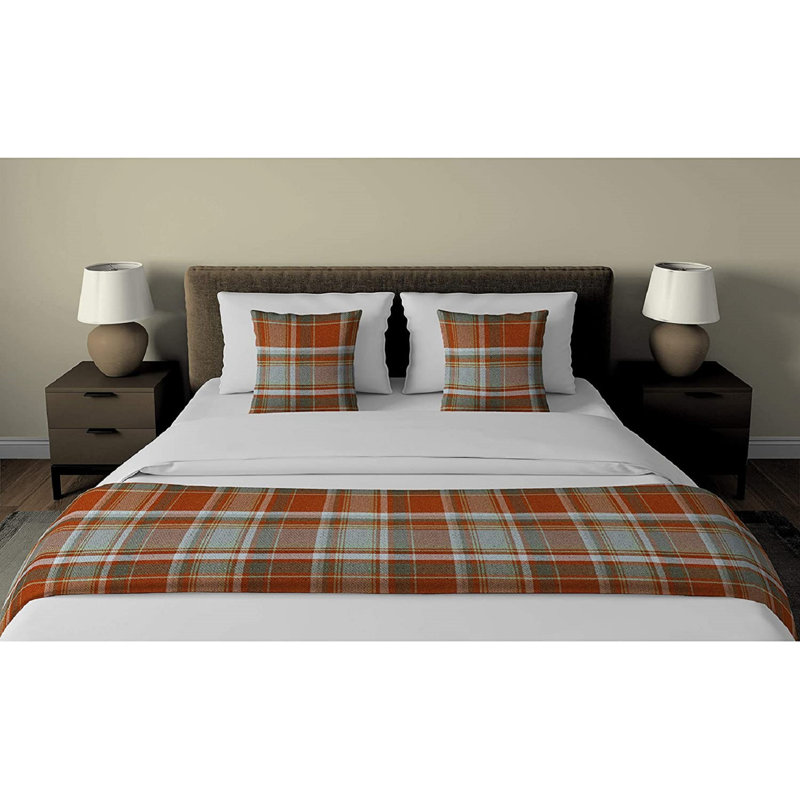 Harworth Polyester Tartan Bedspread, Burnt Orange/Grey