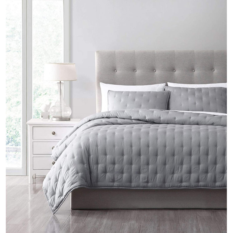 Cross-stitch Lightweight Cooling Quilt Set, Light Gray, King Quilt + 2 King Shams