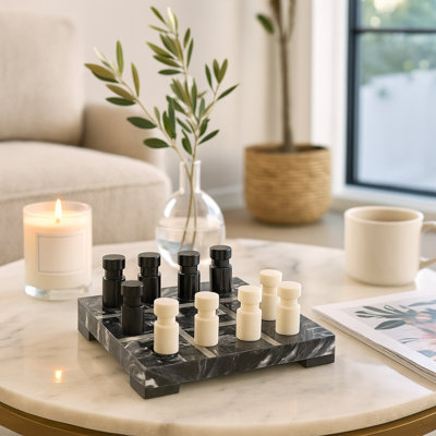 Classic Tic-Tac-Toe Tabletop Game - Modern Coffee Table Game or Living Room Decor for Family Game Nights - 12", Black & White