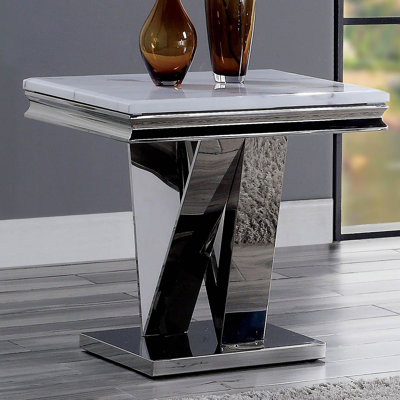 Table de bout 1Pc de style moderne glam 18mm en faux marbre sur le dessus de la base rectangulaire en forme de V de la table basse en acier inoxydable - non incluse