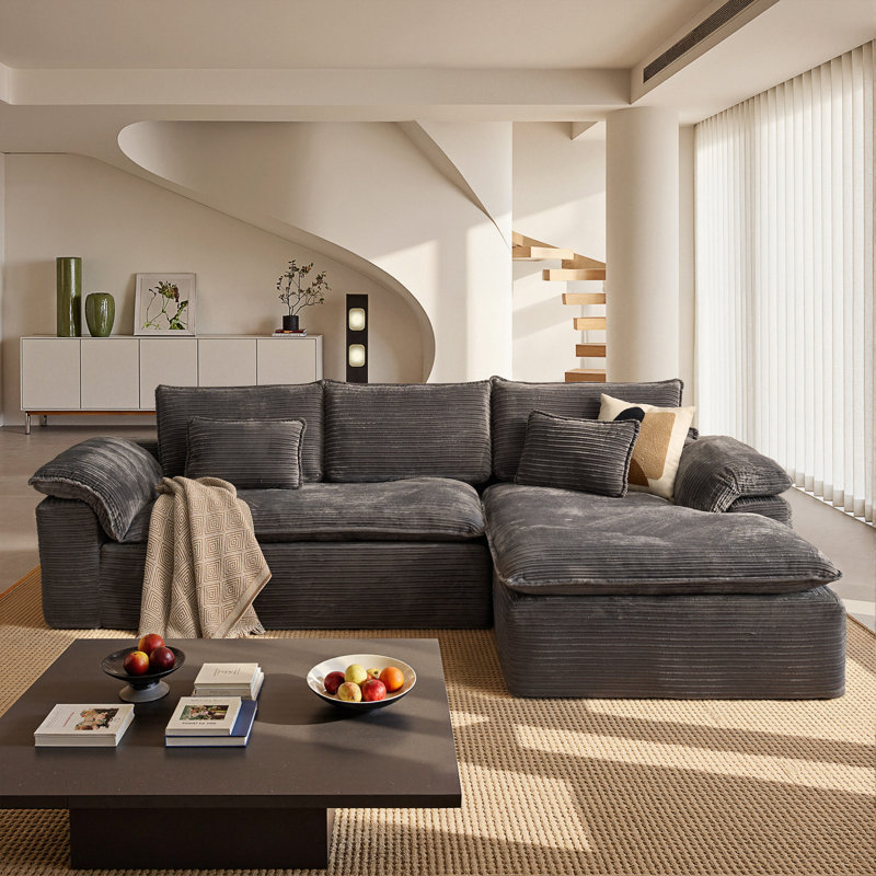 Nathasa 2 - Piece No Assembly Required Upholstered Boneless Sectional, Compression Sleeper Sofa with Pillow, Free Combination Sofa Bed for Home