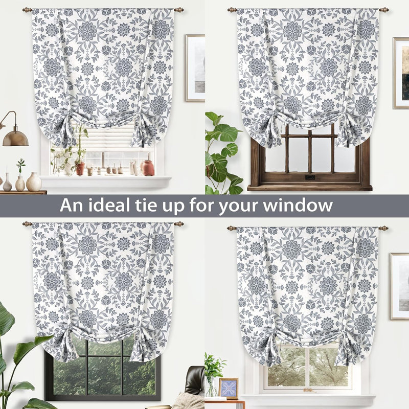 Twyla Blackout Tie Up Curtain Single Panel, Ivory/Grey