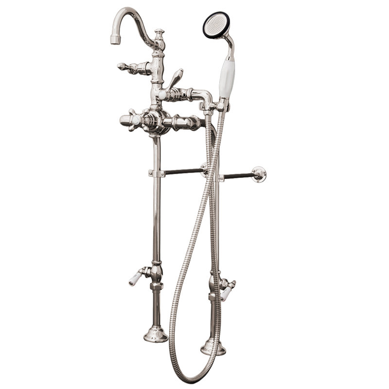 Handle Mounted Clawfoot Tub Faucet with Diverter and Handshower, Polished Nickel
