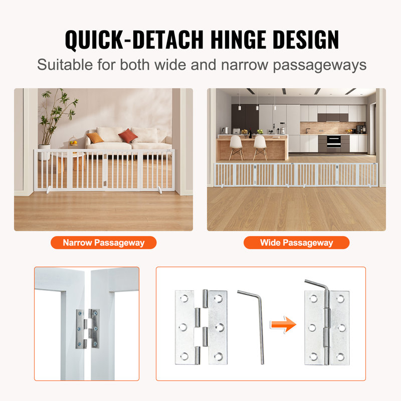 White Solid Wood Freestanding Pet Gate with Hinged Panels