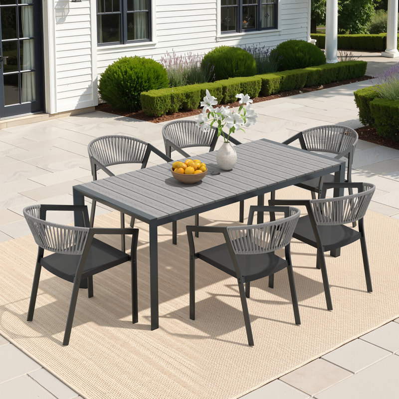 Rectangular Outdoor Dining Table with Umbrella Hole and Aluminum Frame, 29.4" H x 71.4" W x 32.8" D, Dark Gray