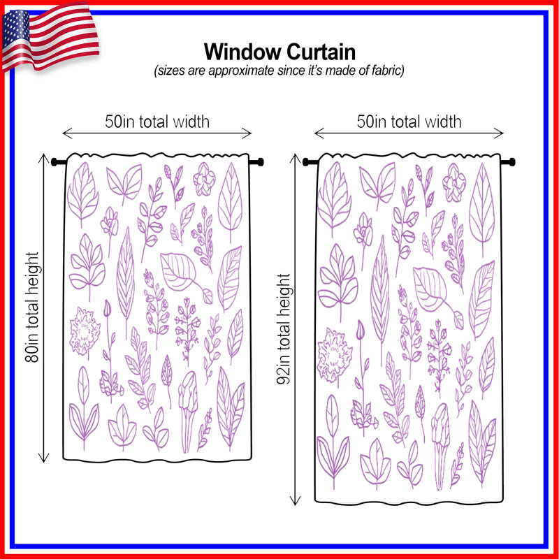 Purple Axal Window Curtains, Botanicals Sheer & Blockout Curtains - 1 Panel, Blockout, 50" x 80" - 1 Panel