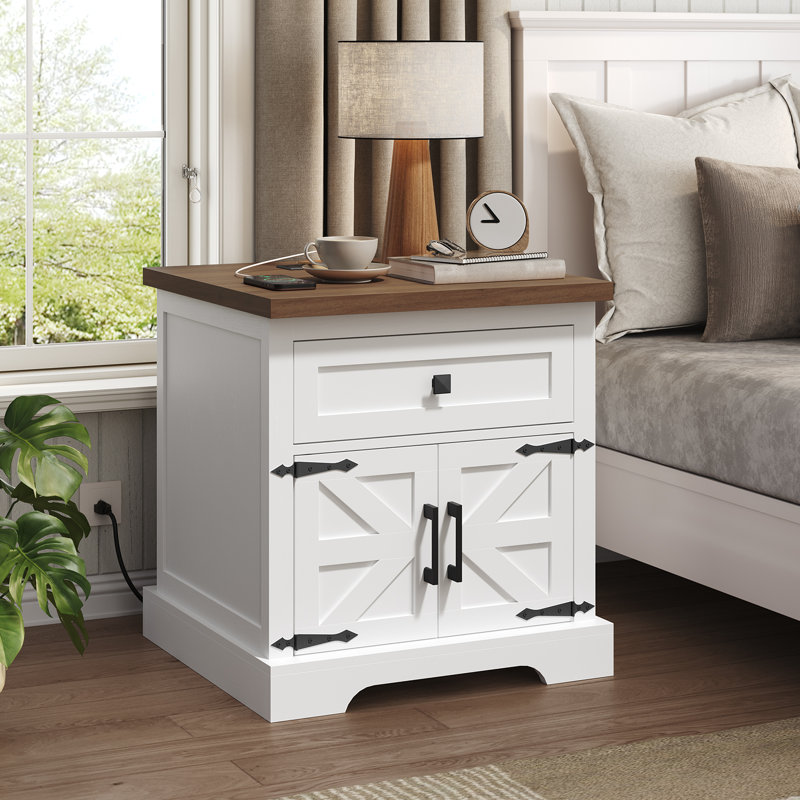Table de chevet 23,6 po avec armoire de rangement et station de charge