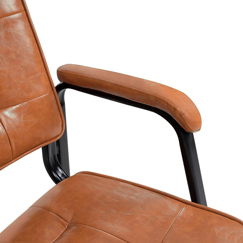 Stackable Faux Leather Reception Chairs – Set of 8 | Office Guest Seating for Lobbies, Clinics & Waiting Rooms, Caramel