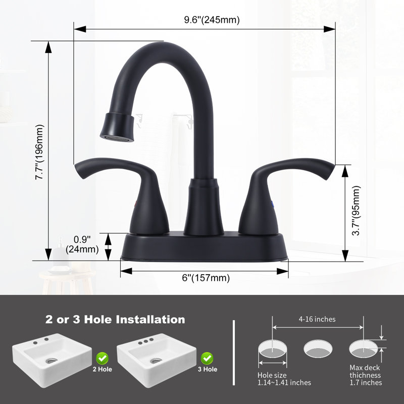 Centerset 2-handle Bathroom Faucet with Drain Assembly, Matte Black
