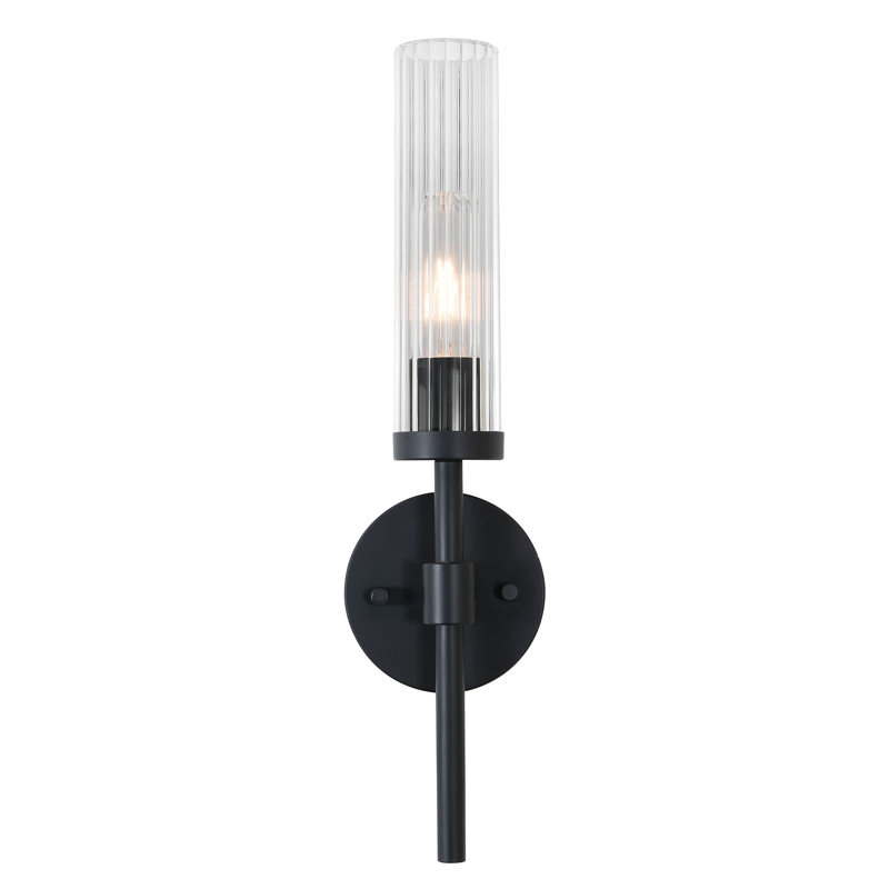 Aaidah 18'' Wall Sconce - Clear Ribbed Glass Shade, Black