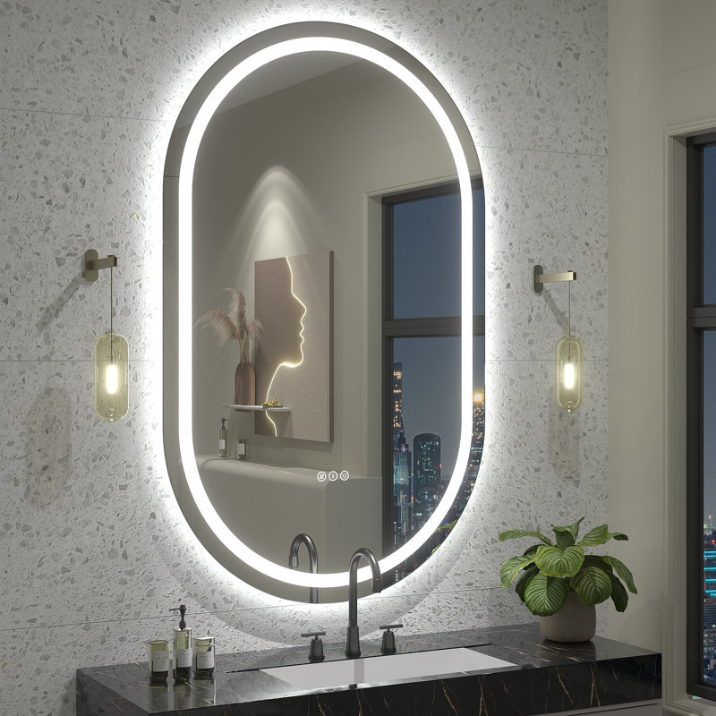 Miroir de salle de bain ovale en verre trempé anti-buée certifié UL - Basics by Wayfair ™, 48 po x 30 po