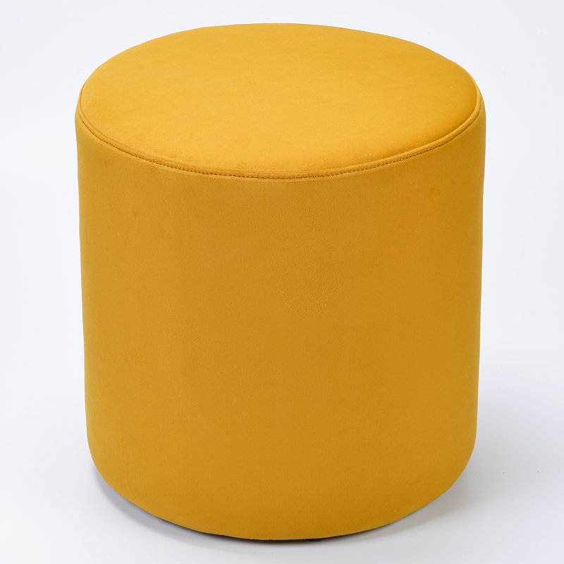 Brynnen 18'' Wide Modern Round Upholstered Ottoman, Yellow Velvet