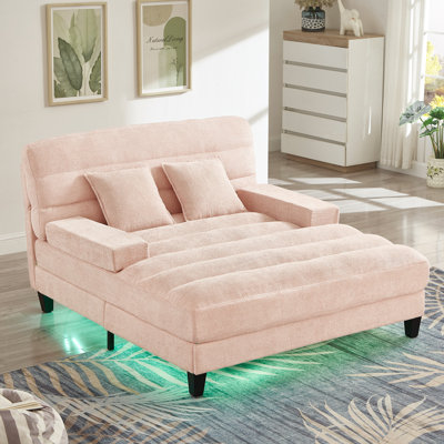 Méridienne inclinable moderne avec lumières DEL et dossier réglable, canapé-lit en chenille de 57,1 po