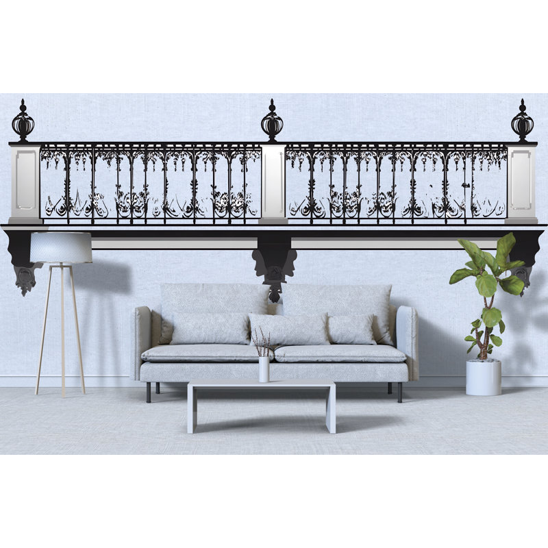 Décalcomanie murale tête de lit balcon Paris, art mural français pour chambre à coucher, peinture murale amovible en fer forgé 118Mv