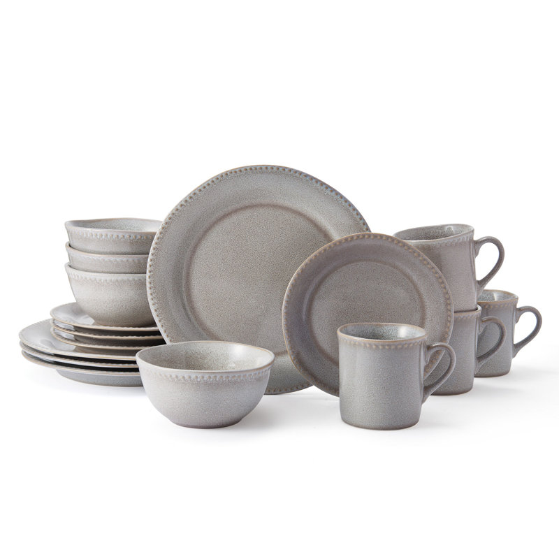 Ellie Gray Ceramic 16-Piece Dinnerware Set, Service for 4