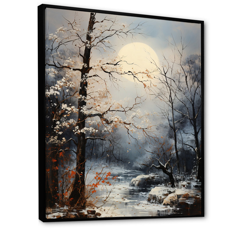 Moonlit Shadows In Winter sur toile, Cadre flottant noir, H 32 po x l 24 po x P 1 po
