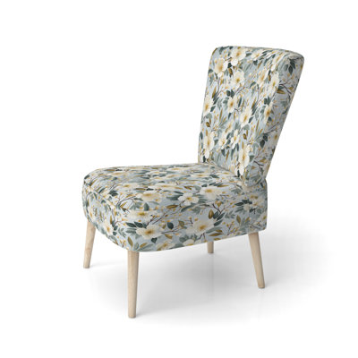 Chaise d'appoint blanche rembourrée en velours White Poppies Minimalist Floral Elegance