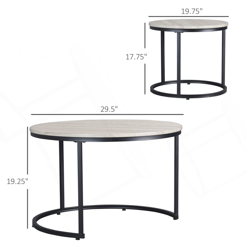Round Nesting Tables Set Of 2, Stacking Coffee Table Set With Metal Frame For Living Room, Grey