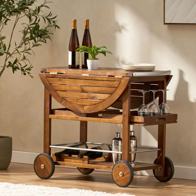 Drop Bar Cart With Locking Pins And Removable Trays Wood Wine Rack Coating