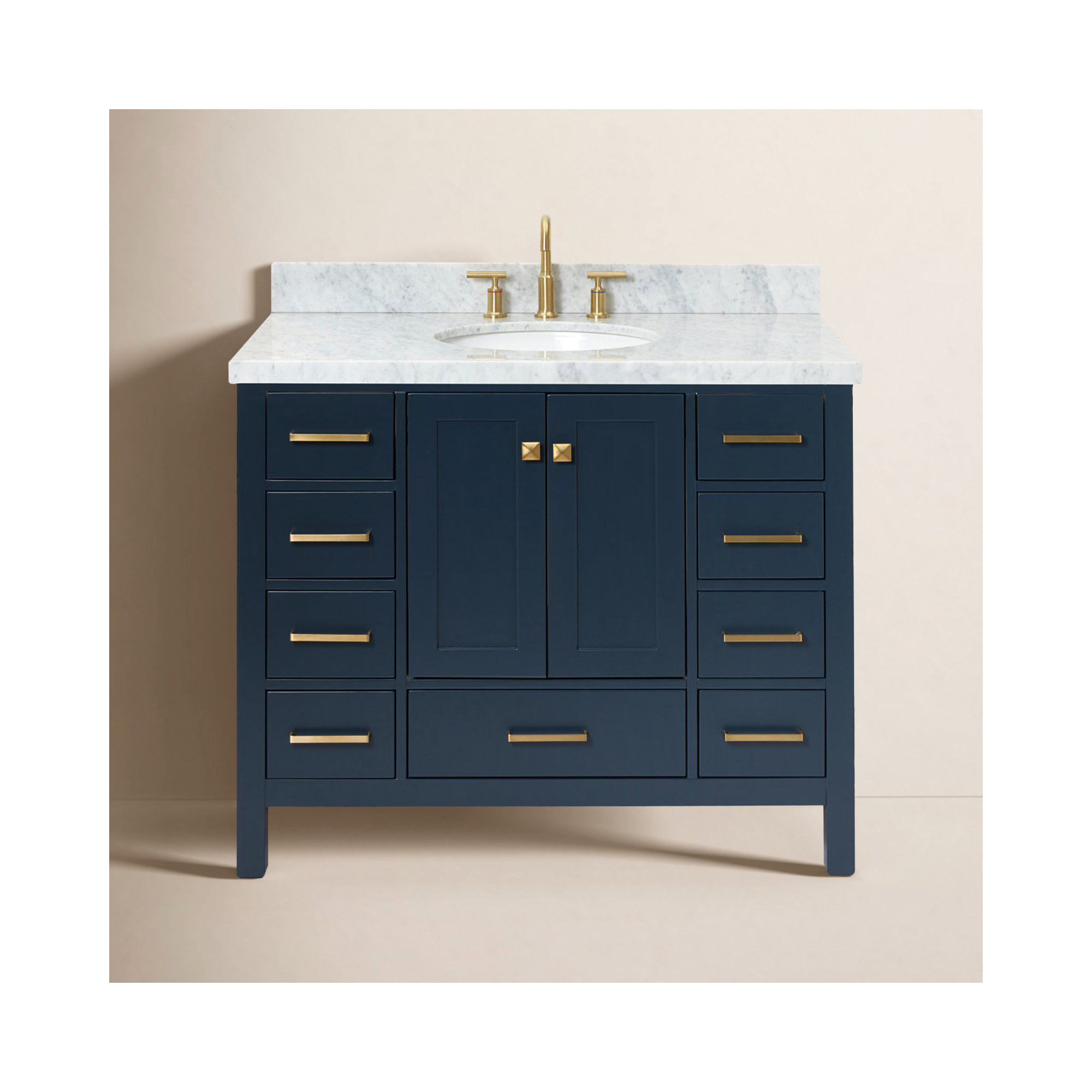 Cambridge 43'' Single Bathroom Vanity, Satin Brass, Midnight Blue