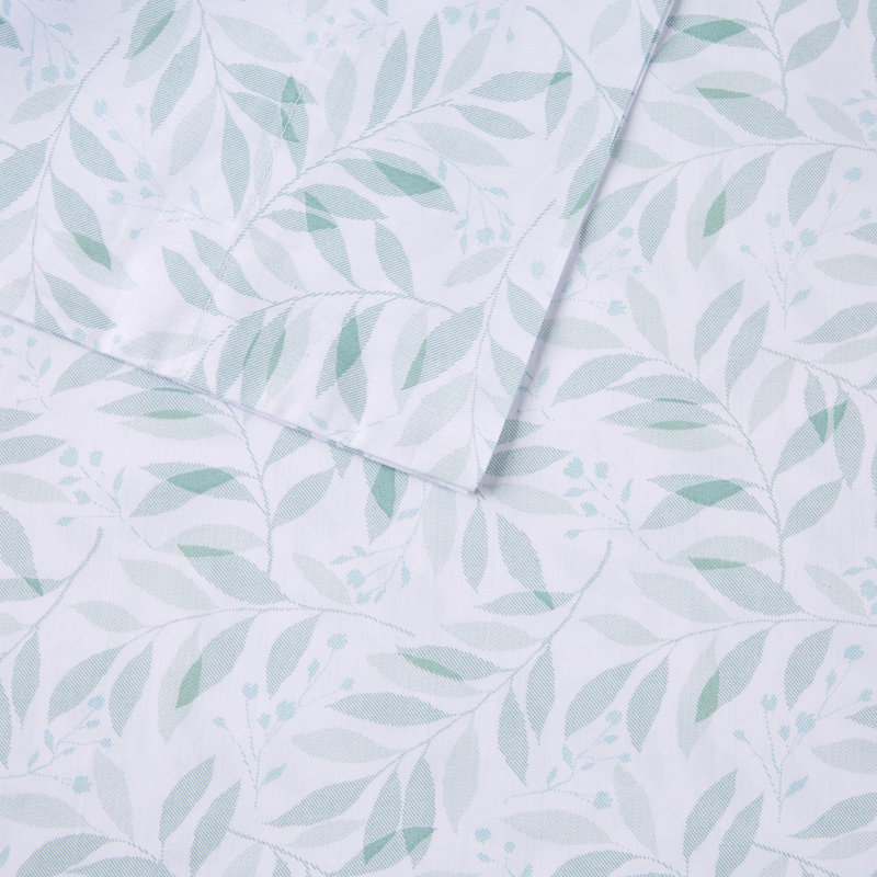 Ensemble de draps 100% coton 200 fils 200 fils, Ensemble de draps pour lit double avec 2 taies d'o, Feuilles vertes