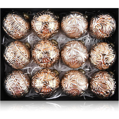 Vintage Christmas Ornaments For Tree Decorations - Rustic Christmas Ball Ornaments Bronze For Indoor Holiday Xmas Decor -  Pack Of 12