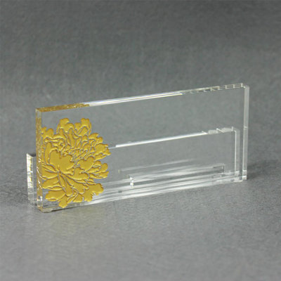 Porte-cartes de visite en cristal, "Fleur dorée éternelle"