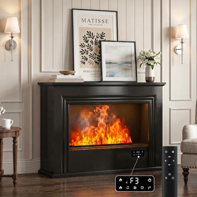 40"atomized Fireplace With Mantel, 27 Inch Water Vapor Fireplace Insert,realistic Flame Mist Fireplace,remote Control, Adjustable Led Flame, Automatic Water Level Display,black